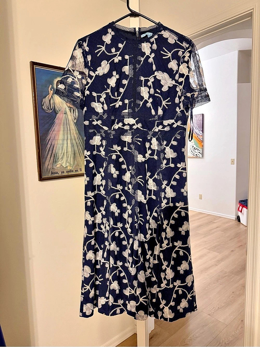 ANTONIOMELANI Floral Midi Dress in Blue & White Size 10